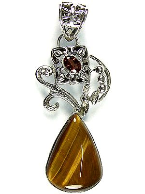 Tiger Eye Designer Pendant with Garnet