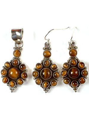 Tiger Eye Pendant With Matching Earrings