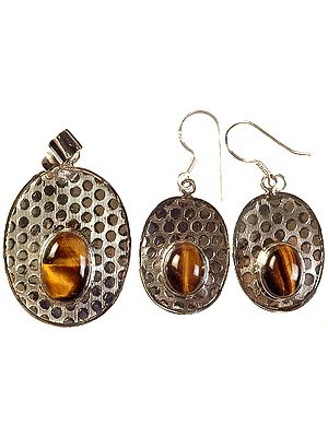 Tiger Eye Pendant with Matching Earrings Set