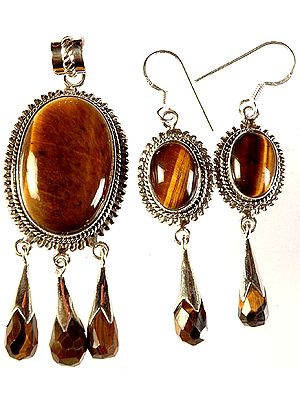 Tiger Eye Pendant with Matching Earrings