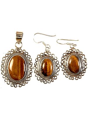 Tiger Eye Pendant with Matching Earrings
