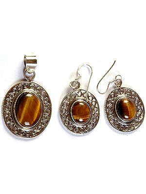 Tiger Eye Pendant with Matching Earrings Set