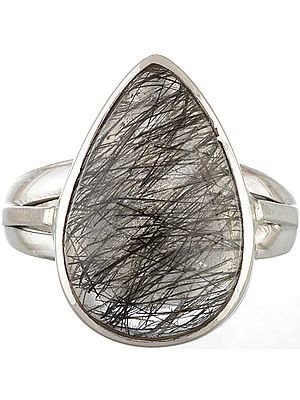 Tourmalinated Quartz Teardrop Ring