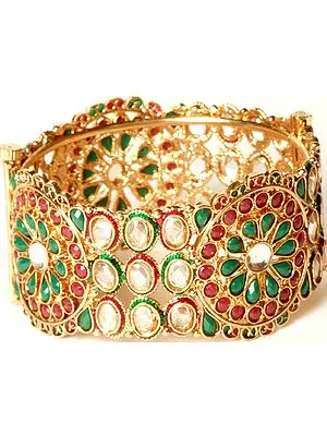 Tri-Color Floral Polki Bangle with Cut Glass