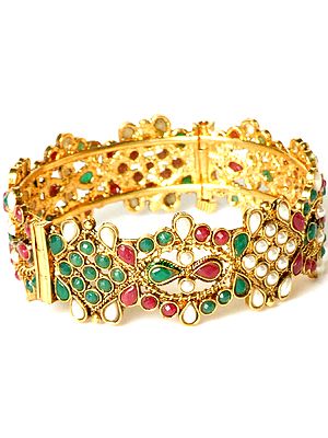 Tri-Color Polki Bangle with Screw Clasp