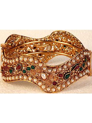 Tri-Color Wavy Polki Bangle with Screw Clasp