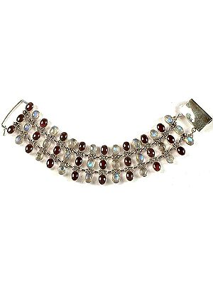 Triple Layer Garnet & Rainbow Moonstone Bracelet
