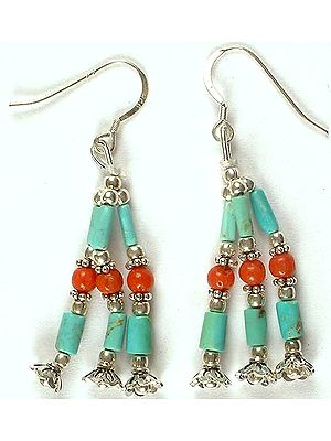 Turquoise & Coral Beaded Earrings