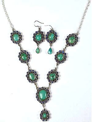 Turquoise & Lapis Lazuli Necklace With Matching Earrings Set