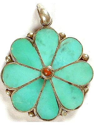 Turquoise Flower Pendant with Central Coral