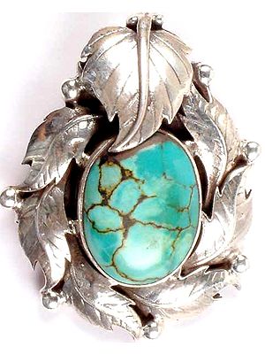 Turquoise Pendant with Sterling Leaves