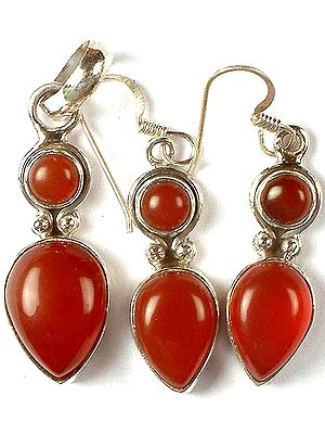 Twin Carnelian Pendant With  Matching Earrings Set