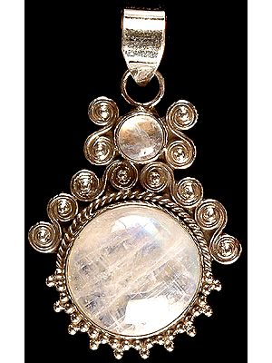 Twin Rainbow Moonstone Pendant with Spiral