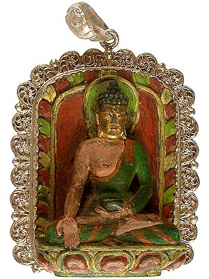 Varada-Mudra Seated Buddha with Filigree Aureole Border