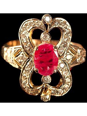 Victorian Diamond Finger Ring with Central Ruby