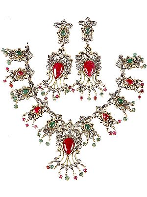 Victorian Ruby and Emerald Necklace with Earrings