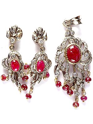 Victorian Ruby and Pendant with Earrings