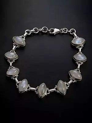 Sterling Marquise Bracelet with Rainbow Moonstones