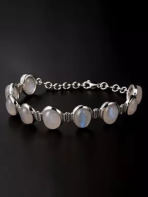 Cabochon Rainbow Moonstone Studded Bracelet