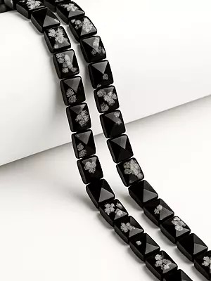 Black Snowflake Obsidian Faceted Chewing Gum | Gemstone Beads