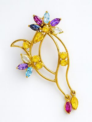 Designer Gold Pendant with Faceted Gemstones