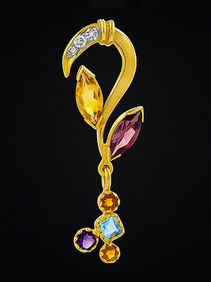 Designer Gold Pendant with Fine Cut Gemstones