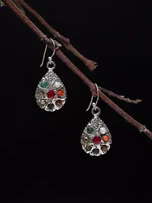 Teardrop Shape Navaratna Dangle Earrings