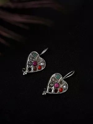 Heart Shape Navaratna Earrings