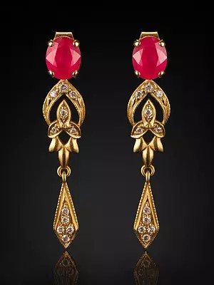 Faceted Ruby Earrings with Diamonds