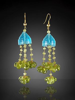 Carved Apatite and Faceted Peridot Umbrella Chandeliers