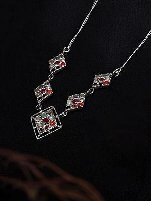 Kite Shape Sterling Silver Navaratna Necklace
