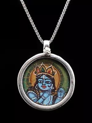 Round Shape Hand-Painted Shri Krishna Pendant