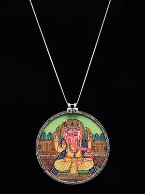 Hand Painted Chaturbhuja Lord Ganesha Pendant