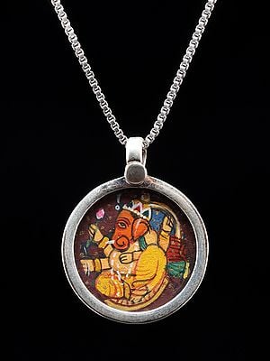 Hand Painted Lord Ganesha Sterling Silver Pendant
