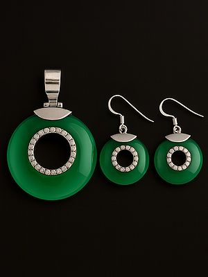 Green Onyx Pendant with Matching Earrings Set - Sterling Silver