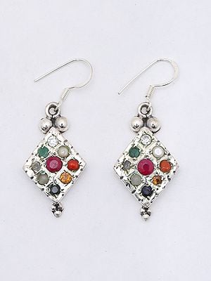 Kite Shape Navaratna Dangle Earrings
