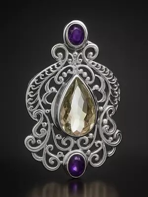 Faceted Green and Purple Amethyst Noveau Pendant