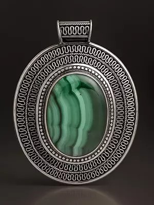 Malachite Large Pendant with Filigree