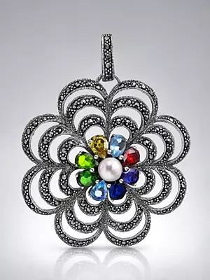 CZ and Pearl Flower Pendant