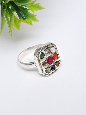 Cushion Shape Navaratna Ring | Unisex Indian Jewelry