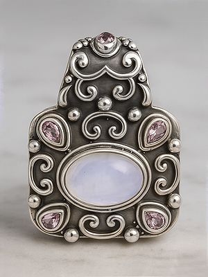 Faceted Rainbow Moonstone and Amethyst Pendant