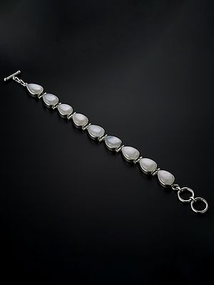 Rainbow-Moonstone Studded Sterling Silver Bracelet