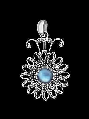 Flower Shaped Sterling Silver Pendant with Rainbow Moonstone