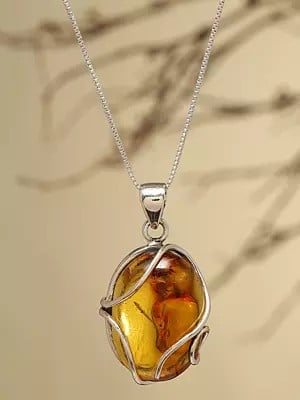 Sterling Silver Wire Wrapped Baltic Amber Pendant