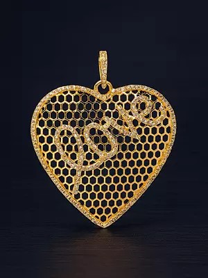 Gold Plated Sterling Silver Heart Shape Pendant with Diamond