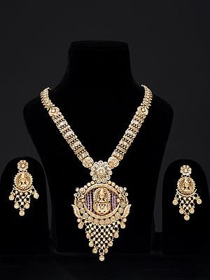 Traditional Lord Shiva Copper Long Necklace Set with Earrings