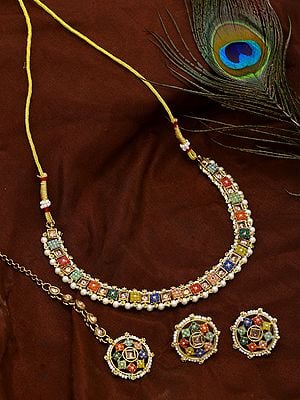 Multicolor Stone Choker with Earrings and Mangtika Set