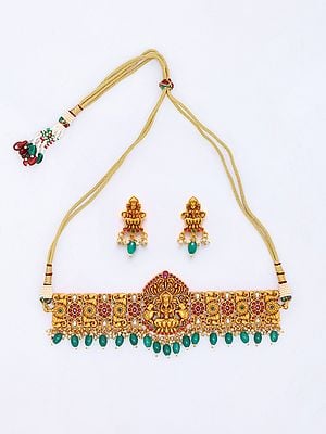 Traditional Goddess Gajalaxmi Choker with Earrings Set