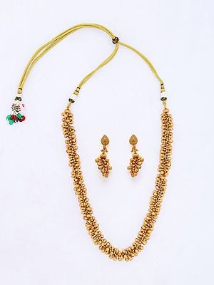 Brass Beaded Mala with Earrings Set