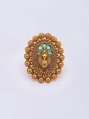 Peacock Design Oval Shape Adjustable Ring with Studded Stone